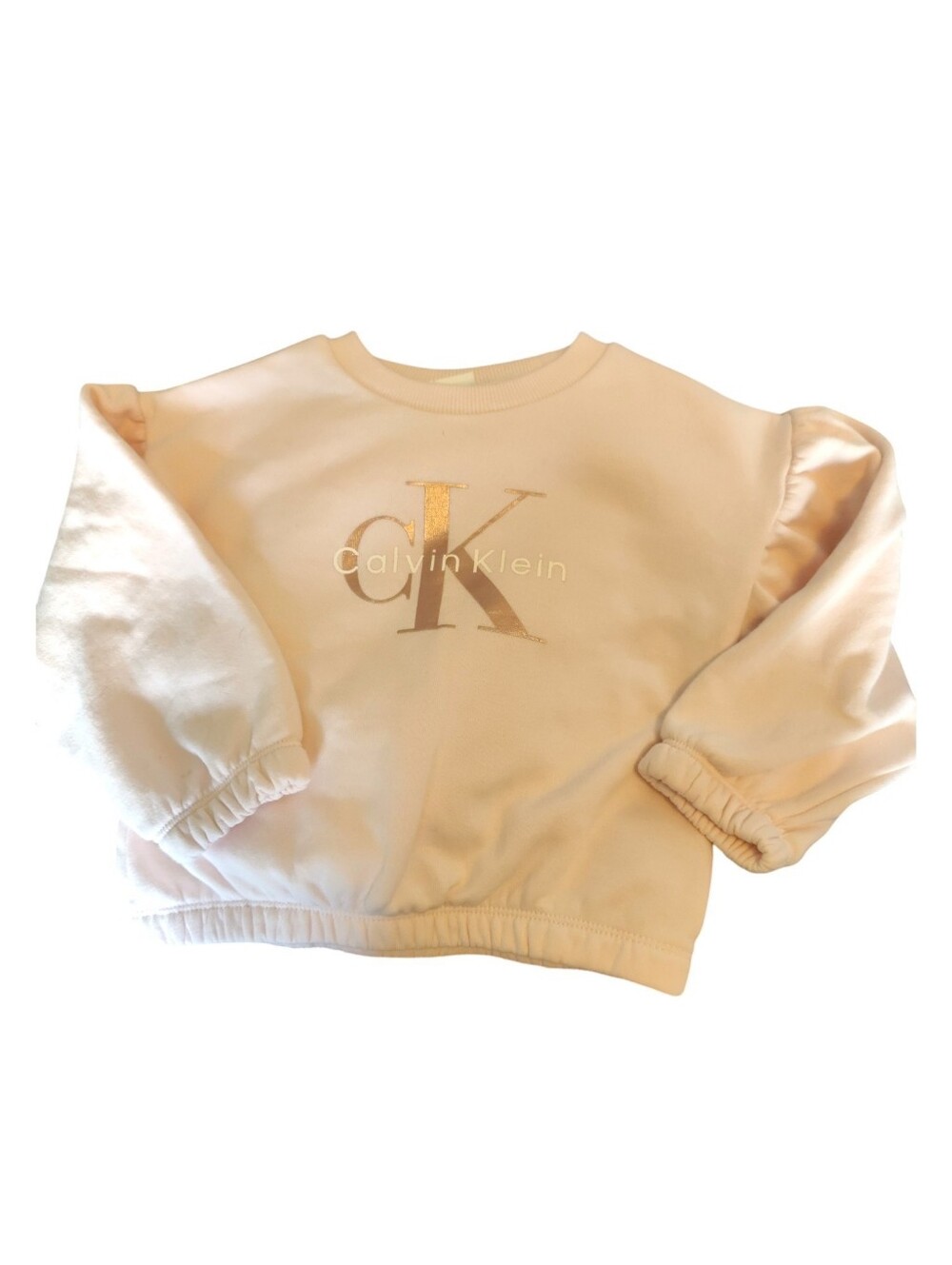 ✅4/25$✅ Calvin Klein Kids Pale Cream Sweatshirt with Metallic Logo E4
